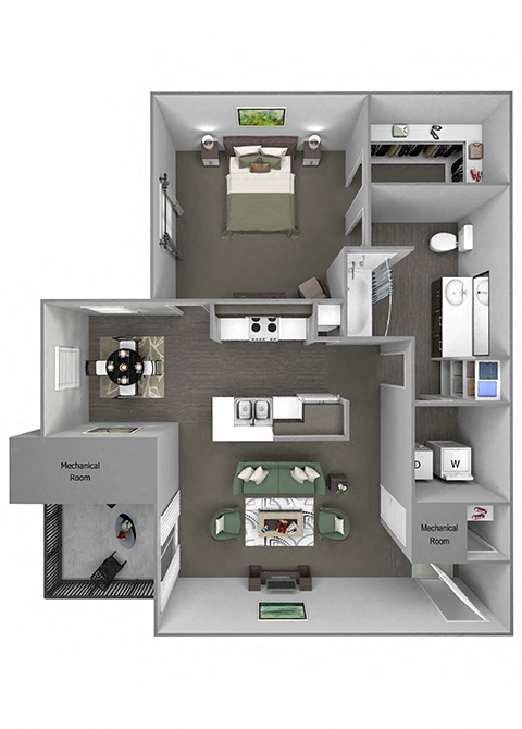 Floor plan for 1 bed, 1 bath, 830 sqft